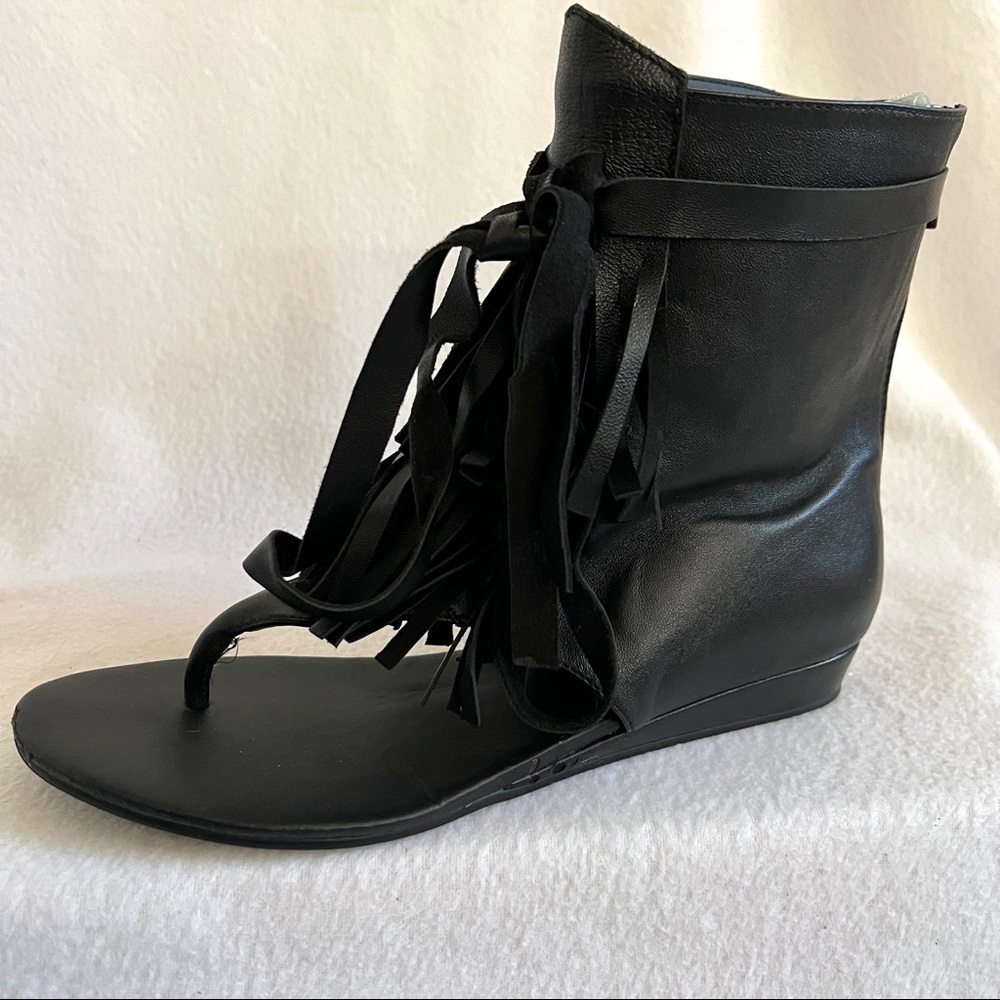 Industry Toe Strap Fringe Booties